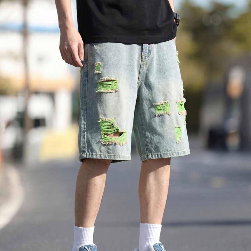 Men's Lined Ripped Denim Short - Fly Line ulasan dan harga